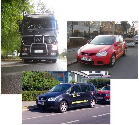 Fuhrpark der Fahrschule Witt mit Pkw und Lkw